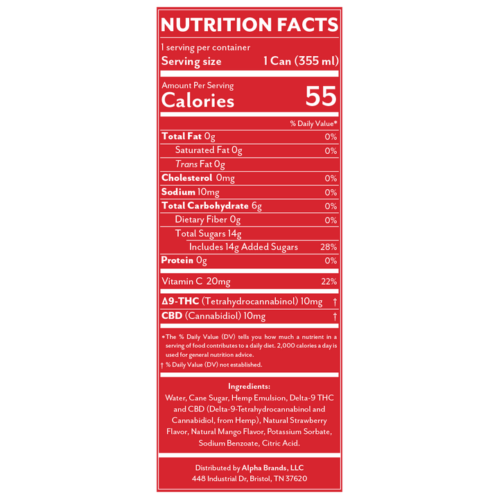 Delta 9 THC + CBD Seltzer Beverage 20MG - Strawberry Mango 4 Pack - Mellow Fellow