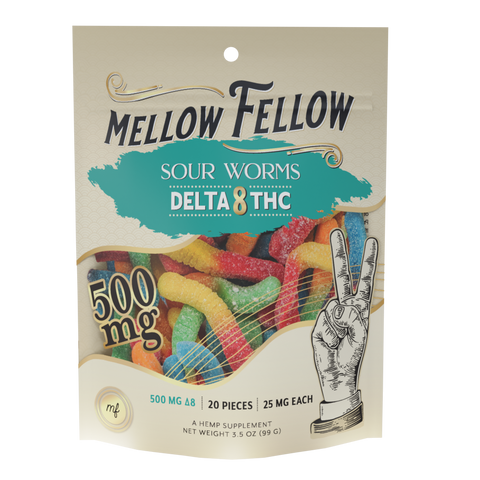 Mellow Fellow's Delta 8 THC Sour Worms.