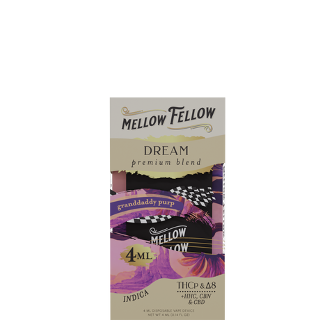 Mellow Fellow's Dream Blend Granddaddy Purp Disposable Vape.
