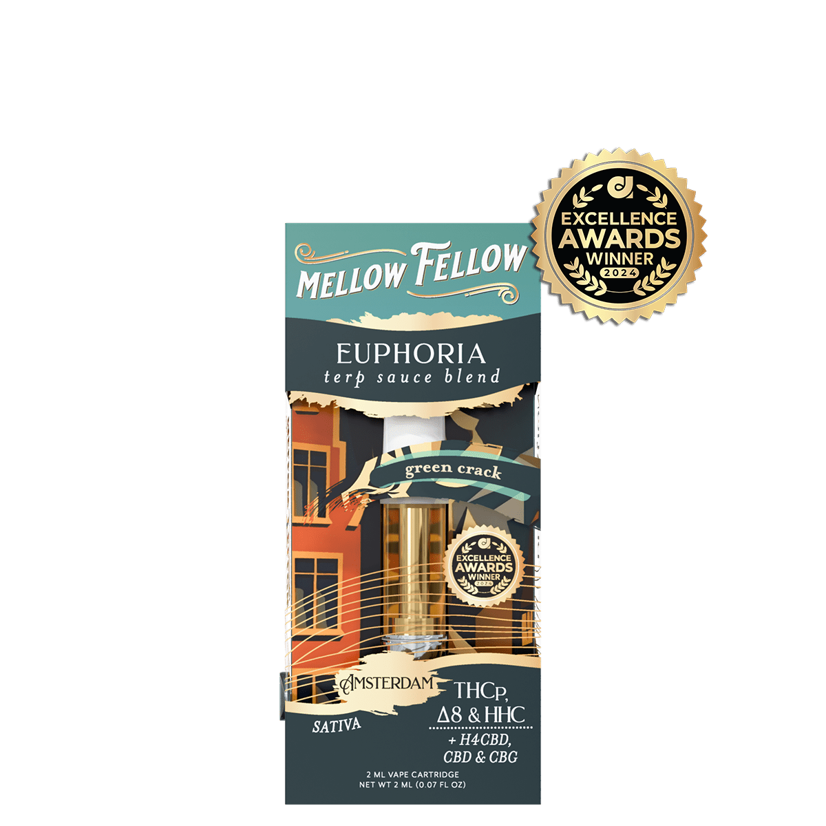 Amsterdam Euphoria Blend - Terp Sauce 2ml Vape Cartridge - Green Crack (Sativa) - Mellow Fellow