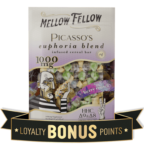 Picasso's Euphoria Blend - HHC, CBD, D9, D8, H4CBD, and CBG - Cereal Bar - 1000mg - Berry Crunch - Mellow Fellow