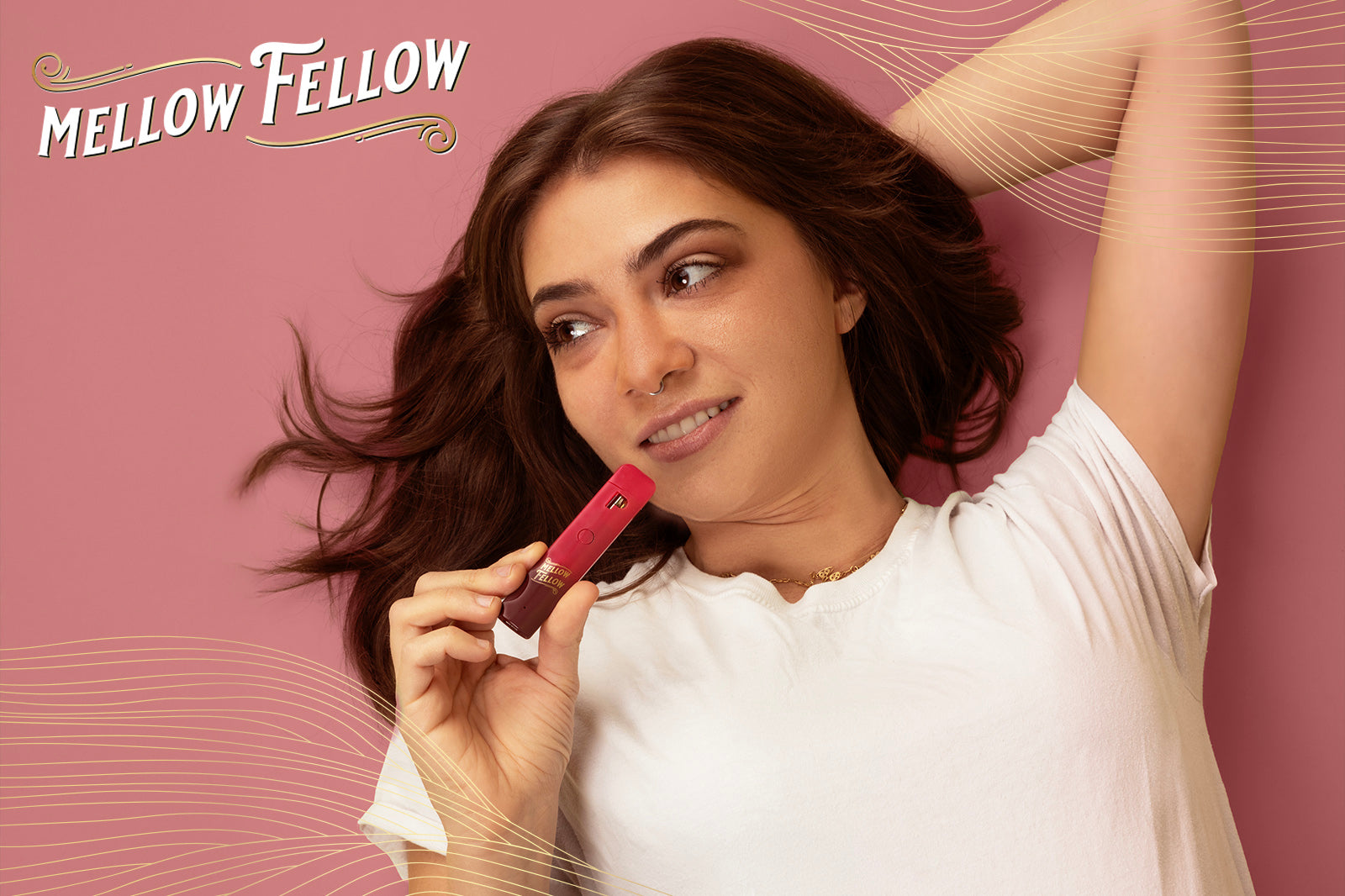 A woman enjoying a Mellow Fellow vape
