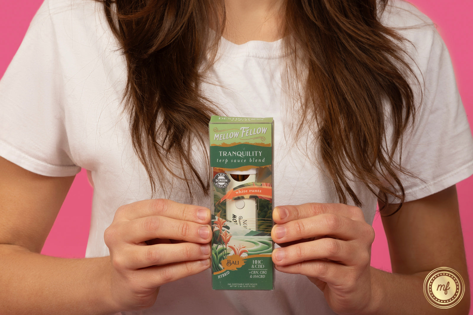 Woman holding a Mellow Fellow product.
