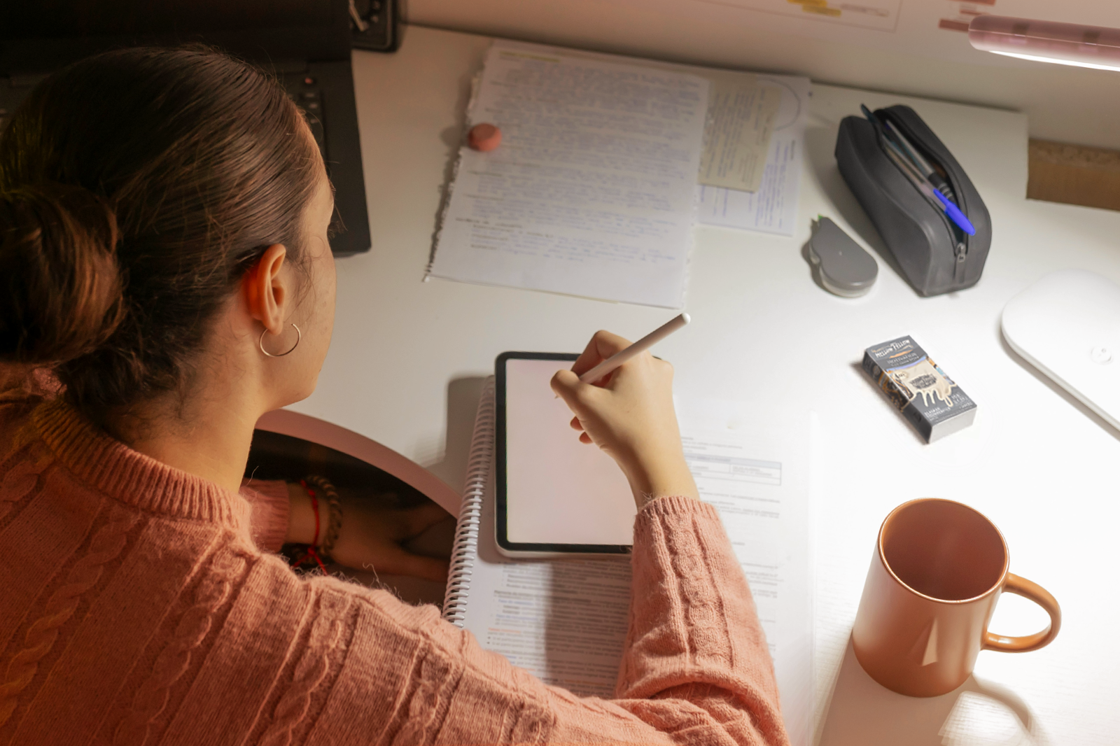 Woman at a desk studying