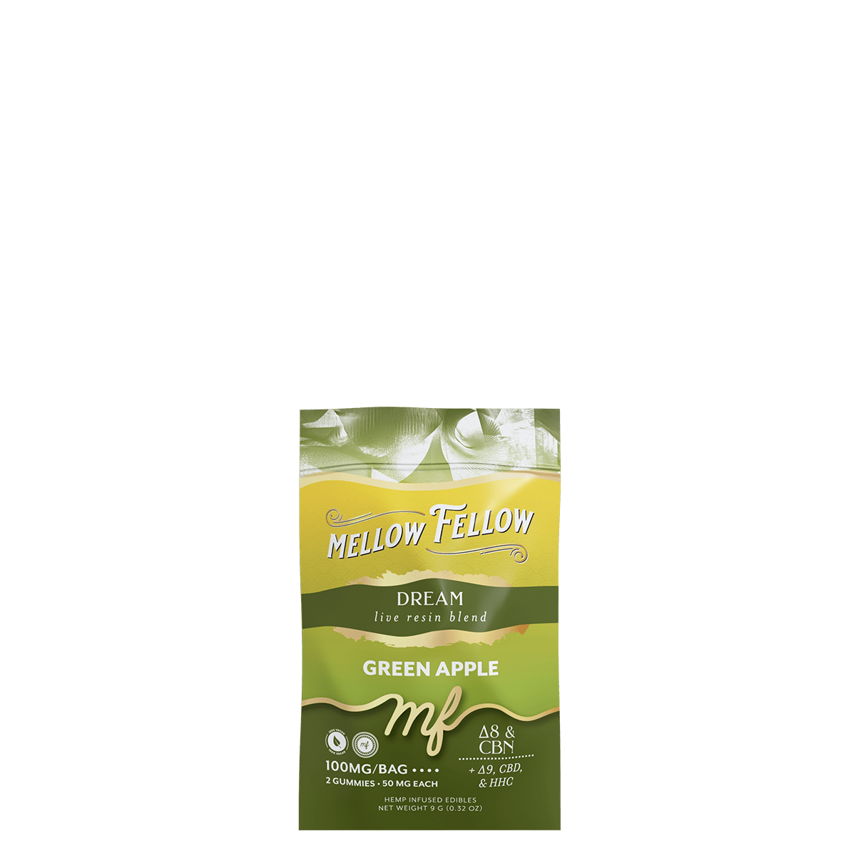 Dream Blend - Live Resin M - Fusions Edibles Sachets - Green Apple 100mg - Mellow Fellow