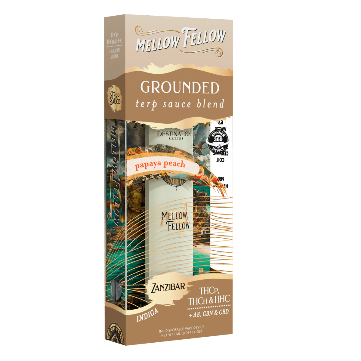 Grounded Blend - Zanzibar - Terp Sauce 1ml Disposable Vape - Papaya Peach (Indica) - Mellow Fellow