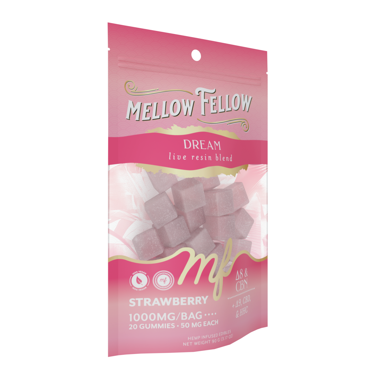Dream Blend - Live Resin M - Fusions Edibles - Strawberry 1000mg - Mellow Fellow