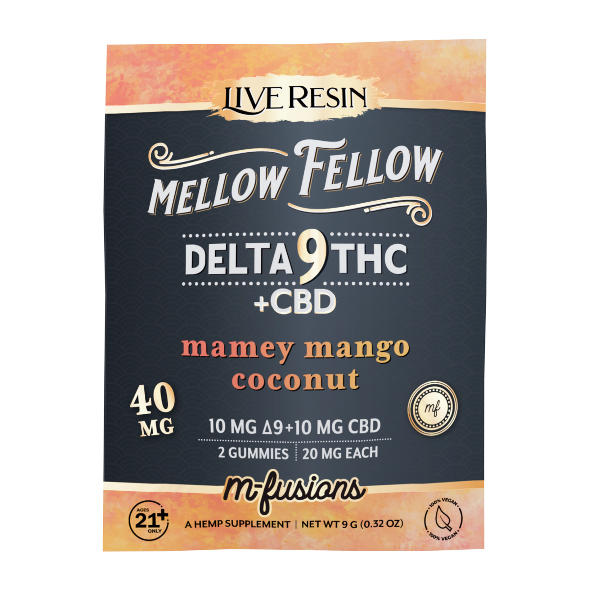 Delta 9 Live Resin Gummies 40mg 2 ct. - Mamey Mango Coconut - Mellow Fellow
