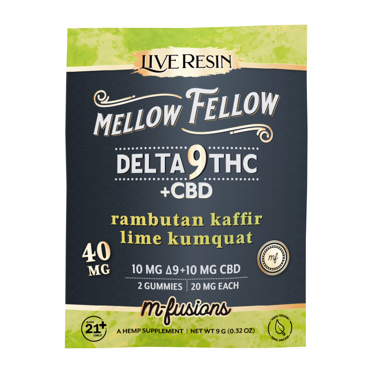 Delta 9 Live Resin Gummies 40mg 2 ct. - Rambutan Kaffir Lime Kumquat - Mellow Fellow