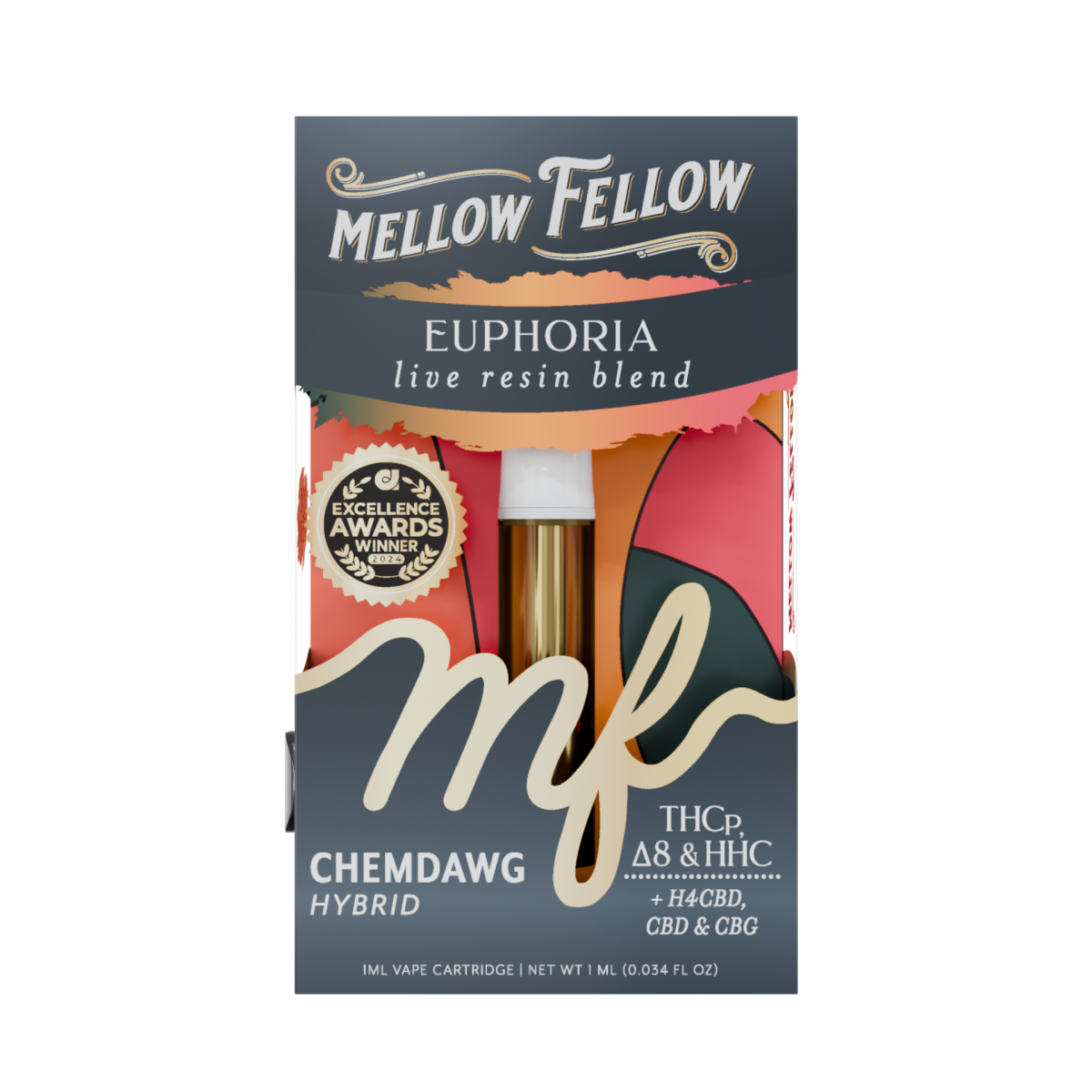 Euphoria Blend 1ml Live Resin Vape Cartridge - Chemdawg (Hybrid) - Mellow Fellow