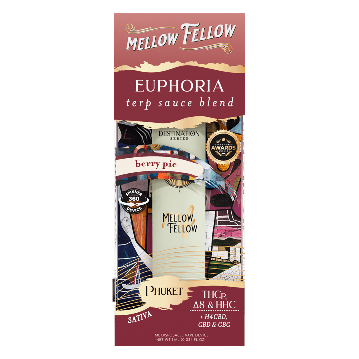 Euphoria Blend - Phuket - Terp Sauce 1ml Disposable Vape - Berry Pie (Sativa) - Mellow Fellow