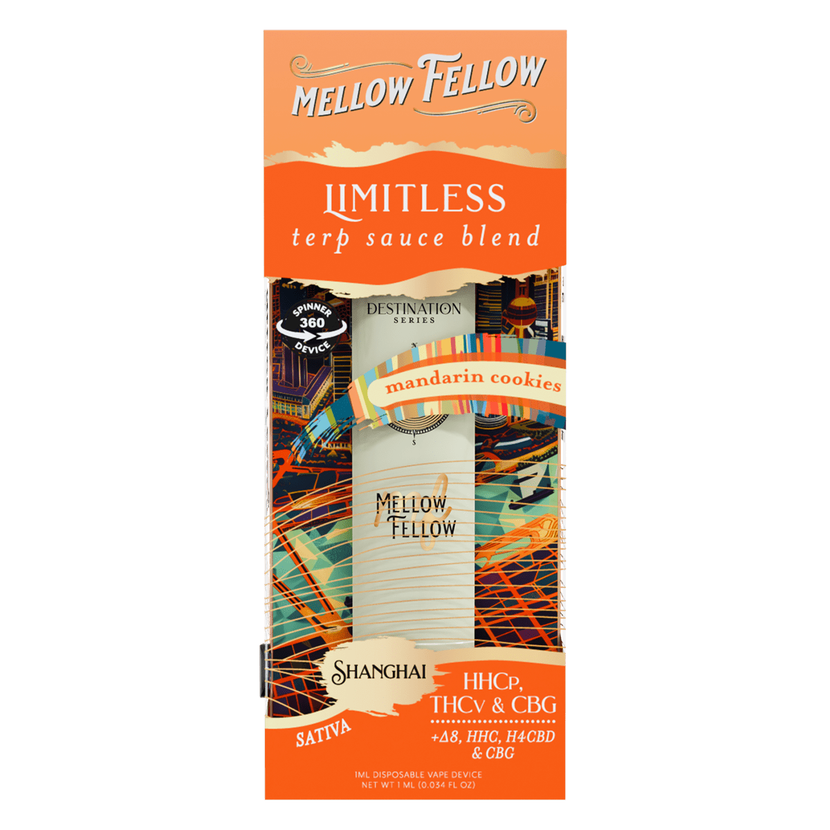 Limitless Blend - Shanghai - Terp Sauce 1ml Disposable Vape - Mandarin Cookies (Sativa) - Mellow Fellow