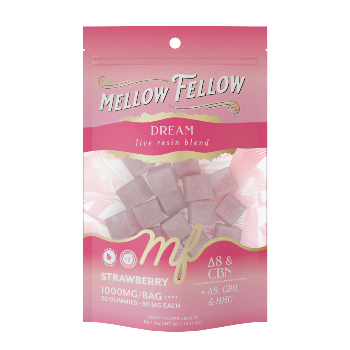 Dream Blend - Live Resin M - Fusions Edibles - Strawberry 1000mg - Mellow Fellow