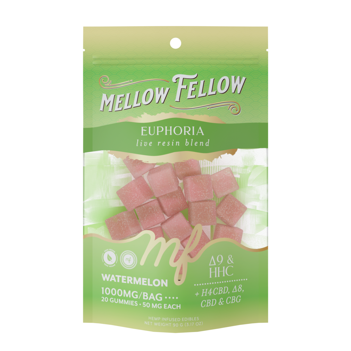 Euphoria Blend - Live Resin M - Fusions Edibles - Watermelon 1000mg - Mellow Fellow
