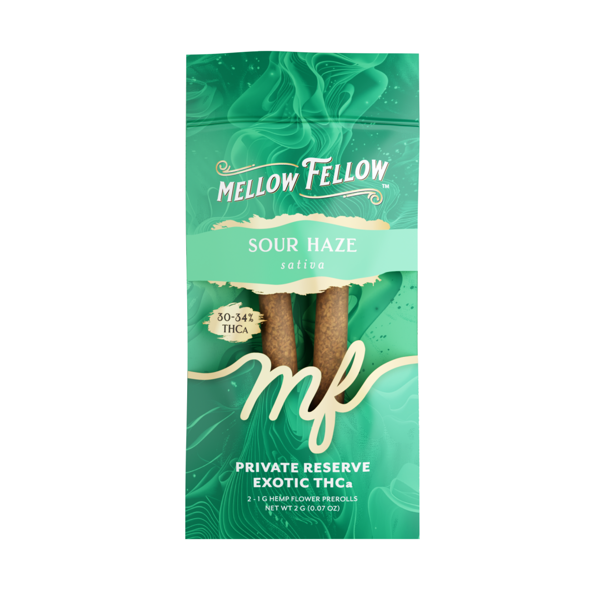 THCa Prerolls - 2 pc 2g Private Reserve Exotic - Sour Haze (Sativa) - Mellow Fellow