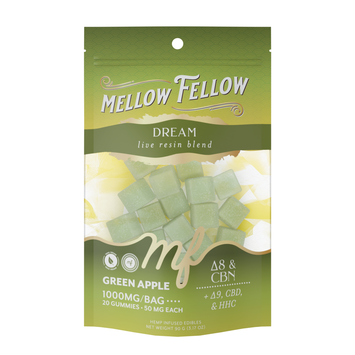 Dream Blend - Live Resin M - Fusions Edibles - Green Apple 1000mg - Mellow Fellow