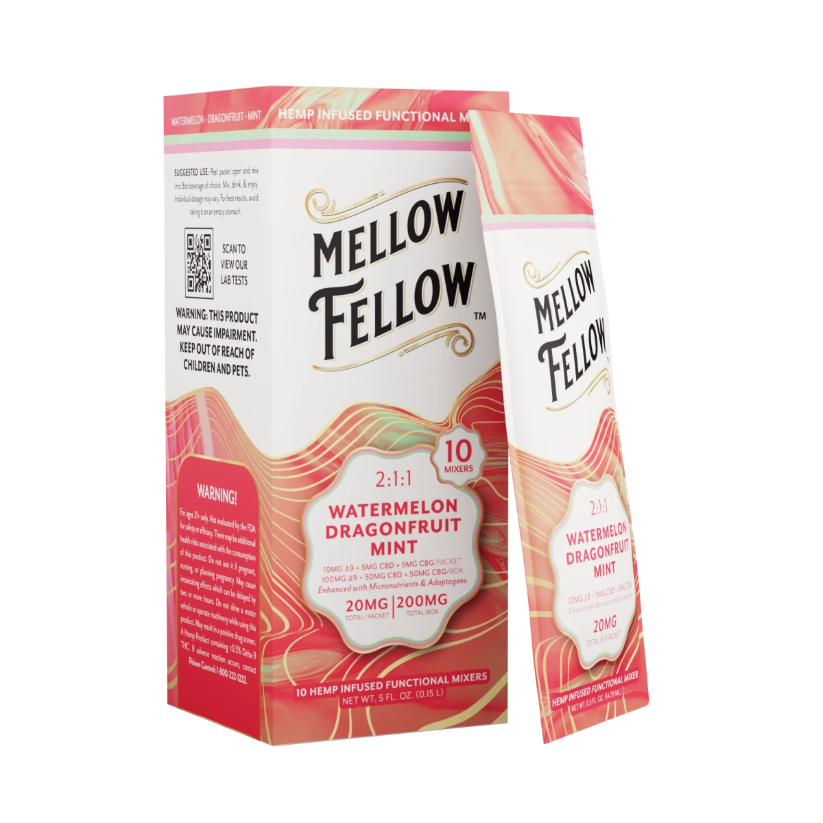Delta 9 + CBD & CBG Mixers 10pc - Watermelon Dragonfruit Mint - Mellow Fellow