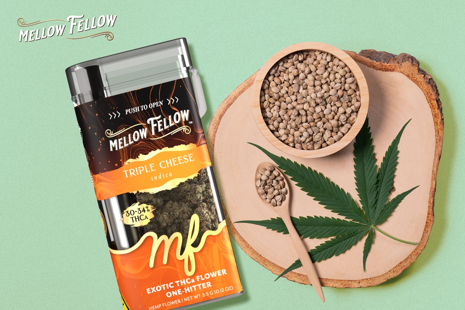 Mellow Fellow Triple Cheese THCa Flower with One Hitter