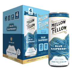 Delta 9 THC + CBD Seltzer Beverage 20MG - Blue Raspberry 4 Pack - Mellow Fellow