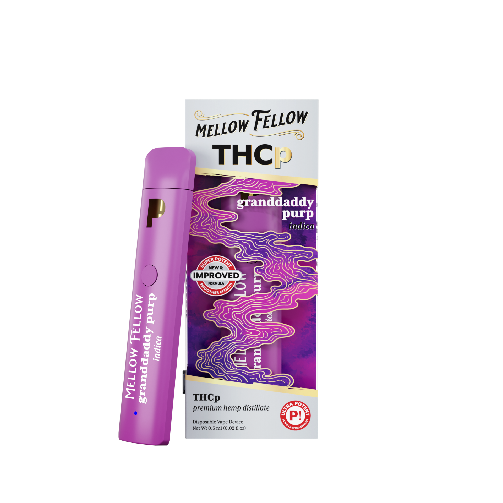 Mellow Fellow THCp Granddaddy Purp Premium Noid Disposable