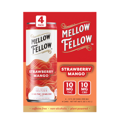 Delta 9 THC + CBD Seltzer Beverage 20MG - Strawberry Mango 4 Pack - Mellow Fellow