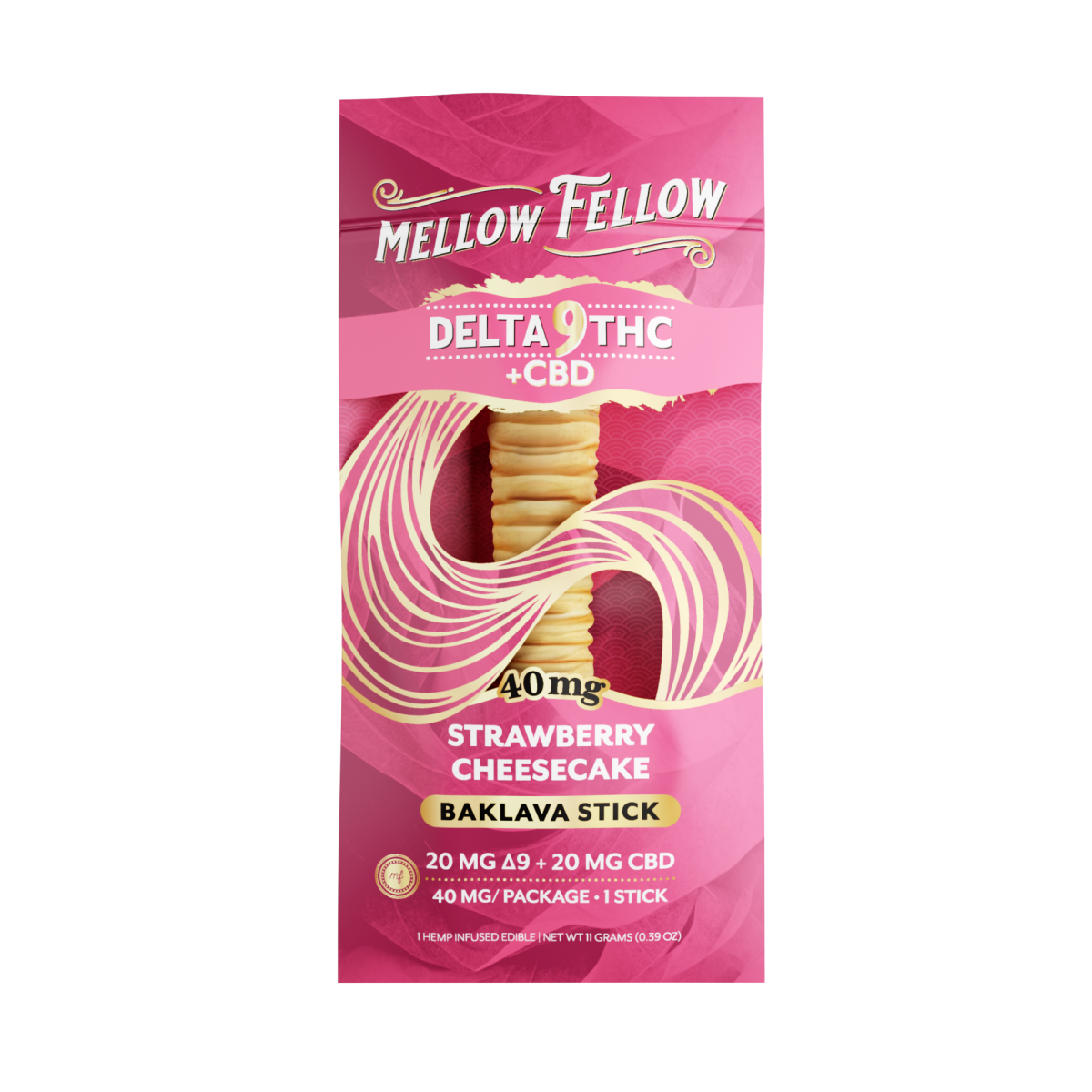 Delta 9 THC + CBD Baklava Stick - Strawberry Cheesecake 40mg